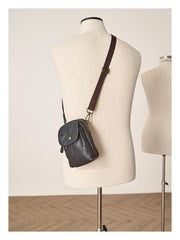 Cool Black Leather Mens Small Messenger Bag Courier Bag Chest Bag Phone Side Bag for men