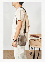 Cool Black Leather Mens Small Messenger Bag Courier Bag Chest Bag Phone Side Bag for men