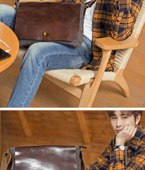 Cool Black Canvas Leather Mens Brown Courier Bag Messenger Bags Casual Postman Bags for Men
