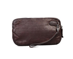Cool Black Leather Mens Long Wallets Large Double Zipper Clutch Wallet Coffee Vintage Clutch Purse For Men