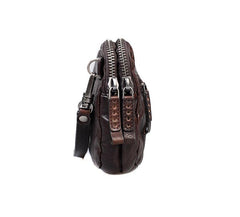 Cool Black Leather Mens Long Wallets Large Double Zipper Clutch Wallet Coffee Vintage Clutch Purse For Men