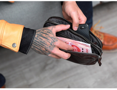 Cool Black Leather Mens Long Wallets Large Double Zipper Clutch Wallet Coffee Vintage Clutch Purse For Men