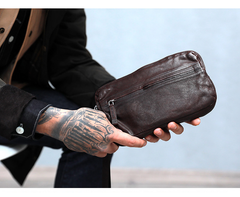 Cool Black Leather Mens Long Wallets Large Double Zipper Clutch Wallet Coffee Vintage Clutch Purse For Men