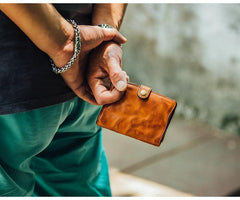 Cool Black Leather Mens Small billfold Wallet Brown Front Pocket Bifold billfold Wallet For Men
