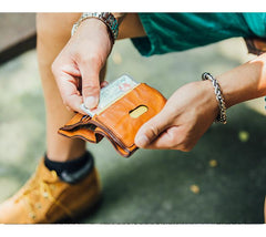 Cool Black Leather Mens Small billfold Wallet Brown Front Pocket Bifold billfold Wallet For Men