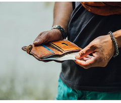 Cool Black Leather Mens Small billfold Wallet Brown Front Pocket Bifold billfold Wallet For Men
