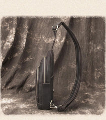 Cool Black Mens Leather Sling Bag Sling Backpack Chest Bag Sling Shoulder Bag For Men