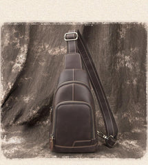 Cool Black Mens Leather Sling Bag Sling Backpack Chest Bag Sling Shoulder Bag For Men
