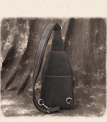 Cool Black Mens Leather Sling Bag Sling Backpack Chest Bag Sling Shoulder Bag For Men