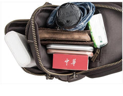 Cool Black Mens Leather Sling Bag Sling Backpack Chest Bag Sling Shoulder Bag For Men