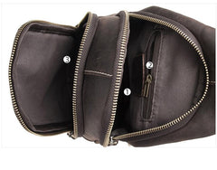 Cool Black Mens Leather Sling Bag Sling Backpack Chest Bag Sling Shoulder Bag For Men