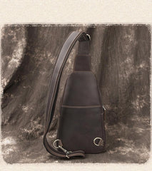 Cool Black Mens Leather Sling Bag Sling Backpack Chest Bag Sling Shoulder Bag For Men