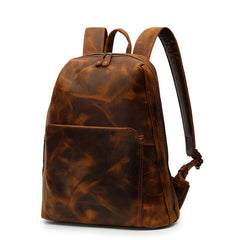Black Mens Leather 14 inches School Laptop Backpack Brown Satchel Backpack for Men