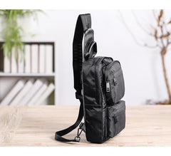 Cool Black Nylon Men's Sling Bag Chest Bag Nylon One shoulder Backpack Sling Pack For Men