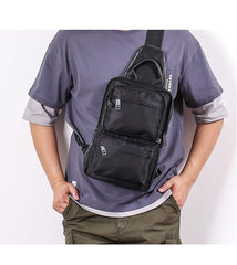 Cool Black Nylon Men's Sling Bag Chest Bag Nylon One shoulder Backpack Sling Pack For Men