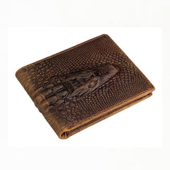 Cool Brown Crocodile Pattern Leather Bifold Small Wallet Leather Mens Brown Billfold Small Wallet Front Pocket Wallet For Men