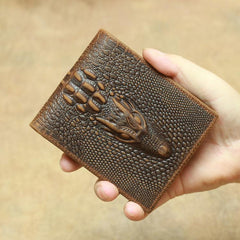 Cool Brown Crocodile Pattern Leather Bifold Small Wallet Leather Mens Brown Billfold Small Wallet Front Pocket Wallet For Men