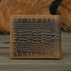 Cool Brown Crocodile Pattern Leather Bifold Small Wallet Leather Mens Brown Billfold Small Wallet Front Pocket Wallet For Men