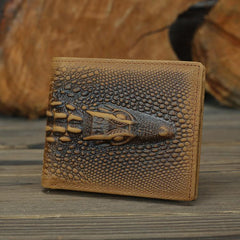 Cool Brown Crocodile Pattern Leather Bifold Small Wallet Leather Mens Brown Billfold Small Wallet Front Pocket Wallet For Men