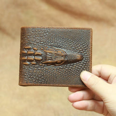 Cool Brown Crocodile Pattern Leather Bifold Small Wallet Leather Mens Brown Billfold Small Wallet Front Pocket Wallet For Men