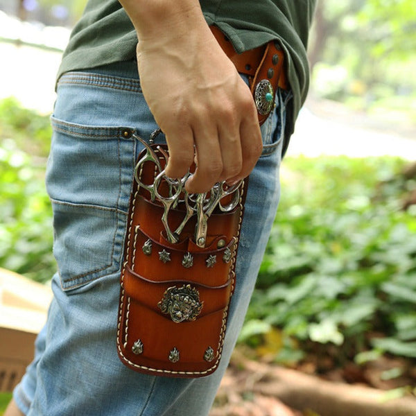 Cool Brown Leather Mens Hairstylist Tool case - Back View