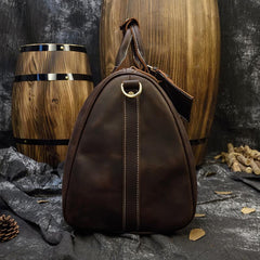 Cool Brown Leather Mens Weekender Bag Dark Coffee Travel Duffle Bag for Men