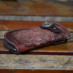 Cool Leather Tooled Biker Wallets Handmade Dragon&Skull Biker Chain Wallet for Men