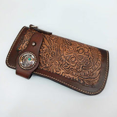 Cool Leather Tooled Biker Wallets Handmade Dragon&Skull Biker Chain Wallet for Men