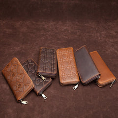 Brown Mens Leather Cards Long Wallets Lot of Cards Zipper Long Wallet Cards Wallet for Men