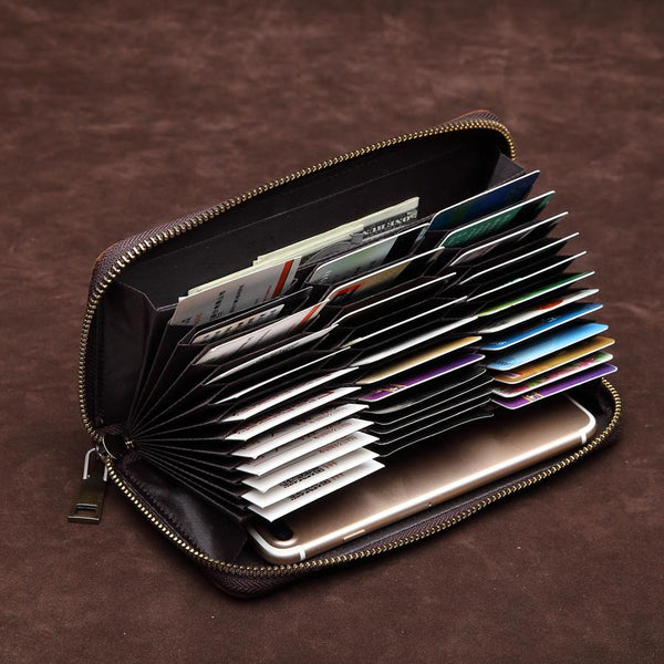 Brown Mens Leather Cards Long Wallets Lot - Back View