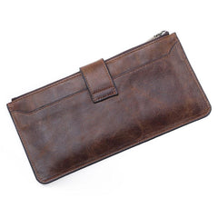 Vintage Coffee Mens Slim Leather Long Wallet - Chain Detail