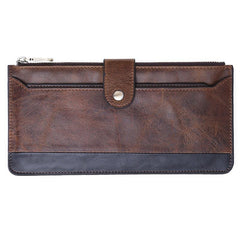 Vintage Coffee Mens Slim Leather Long Wallet - Stitching Detail