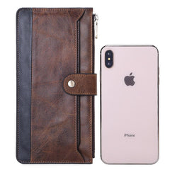 Vintage Coffee Mens Slim Leather Long Wallet - Overall View