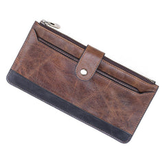 Vintage Coffee Mens Slim Leather Long Wallet - Interior View