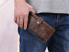 Vintage Coffee Mens Slim Leather Long Wallet - Closure Detail