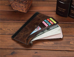 Vintage Coffee Mens Slim Leather Long Wallet - Size Detail
