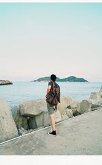 Waxed Canvas Leather Mens Large Backpack Canvas Travel Backpack Barrel Travel Backpacks for Men