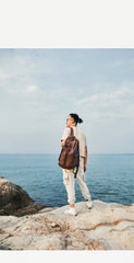 Waxed Canvas Leather Mens Large Backpack Canvas Travel Backpack Barrel Travel Backpacks for Men