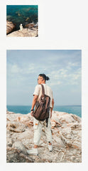 Waxed Canvas Leather Mens Large Backpack Canvas Travel Backpack Barrel Travel Backpacks for Men