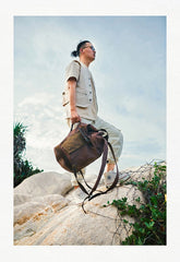 Waxed Canvas Leather Mens Large Backpack Canvas Travel Backpack Barrel Travel Backpacks for Men