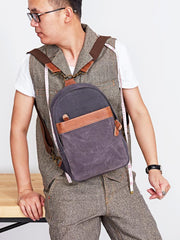 Canvas Mens Navy Sling Bag Sling Backpack One Shoulder Packs Chest Bags for men