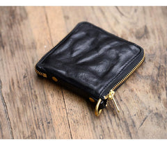 Cool Black Leather Mens billfold Biker Chain Wallet Coffee Bifold Zipper Biker Chain Wallet For Men