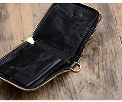 Cool Black Leather Mens billfold Biker Chain Wallet Coffee Bifold Zipper Biker Chain Wallet For Men