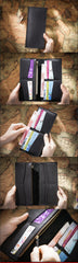 Cool Black Mens Leather Bifold Long Wallets Checkbook Wallet for Men with Coin Holder