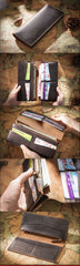 Cool Black Mens Leather Bifold Long Wallets Checkbook Wallet for Men with Coin Holder