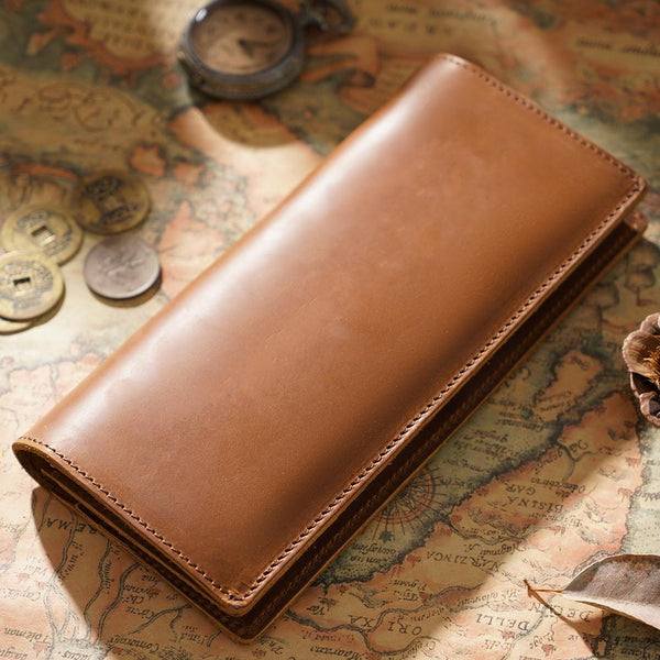 Cool Black Mens Leather Bifold Long Wallets - Back View