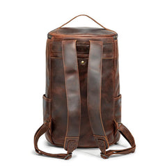 Vintage Mens Leather Barrel Backpack Barrel Travel Backpack Tan School Backpack For Men