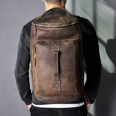 Vintage Mens Leather Barrel Backpack Barrel Travel Backpack Tan School Backpack For Men