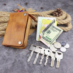Brown Leather Key Case Key Wallet Men's Dark Coffee Key Holder Red Card Holder For Men