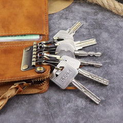 Brown Leather Key Case Key Wallet Men's Dark Coffee Key Holder Red Card Holder For Men